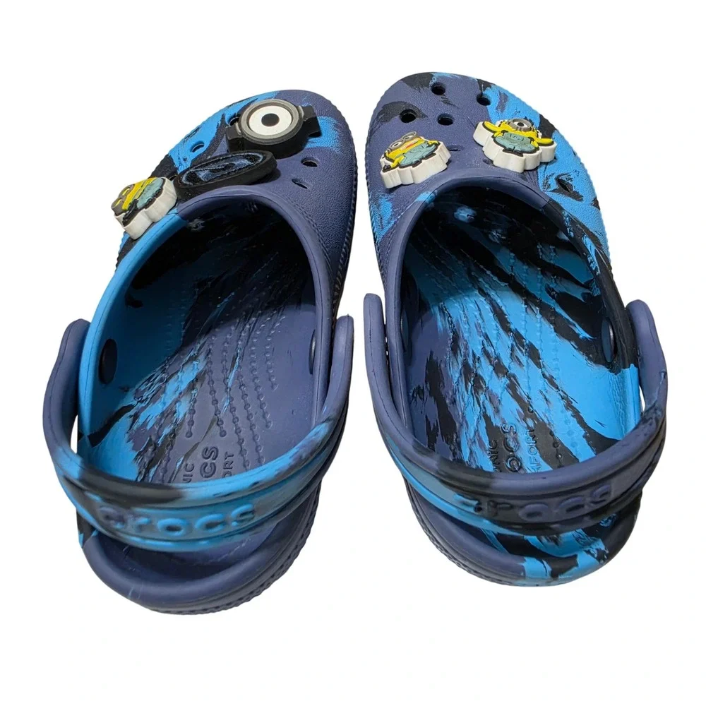 Crocs Kids Classic Clog Blue Black Marble Minions Charms Size 10 C10